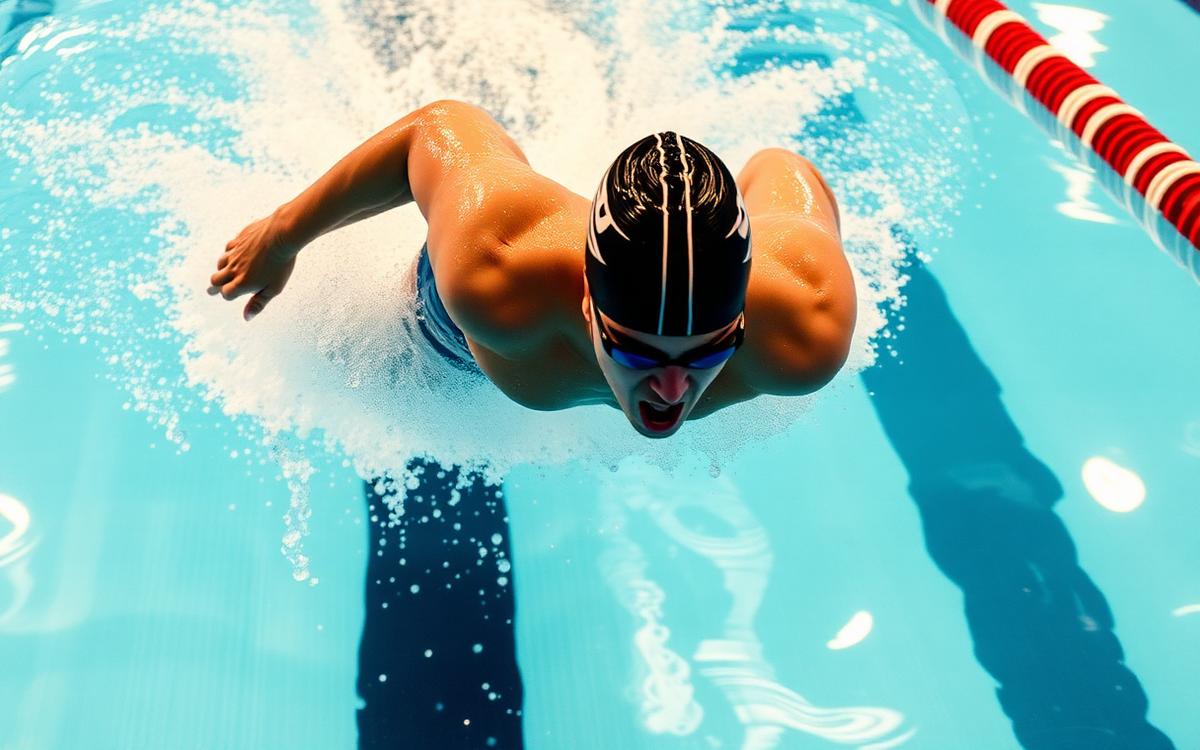 Nageur plongeant dans une piscine olympique avec éclaboussures